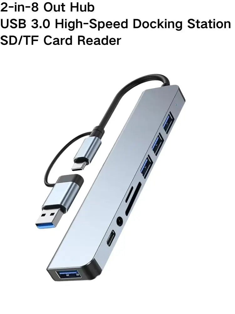 TechHaven HubPro+ 8-in-2 USB-C Hub — Dual USB-C, Fast Charging