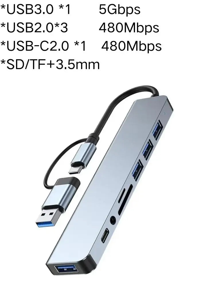 TechHaven HubPro+ 8-in-2 USB-C Hub — Dual USB-C, Fast Charging