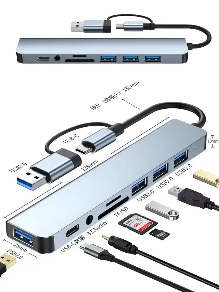 TechHaven HubPro+ 8-in-2 USB-C Hub — Dual USB-C, Fast Charging
