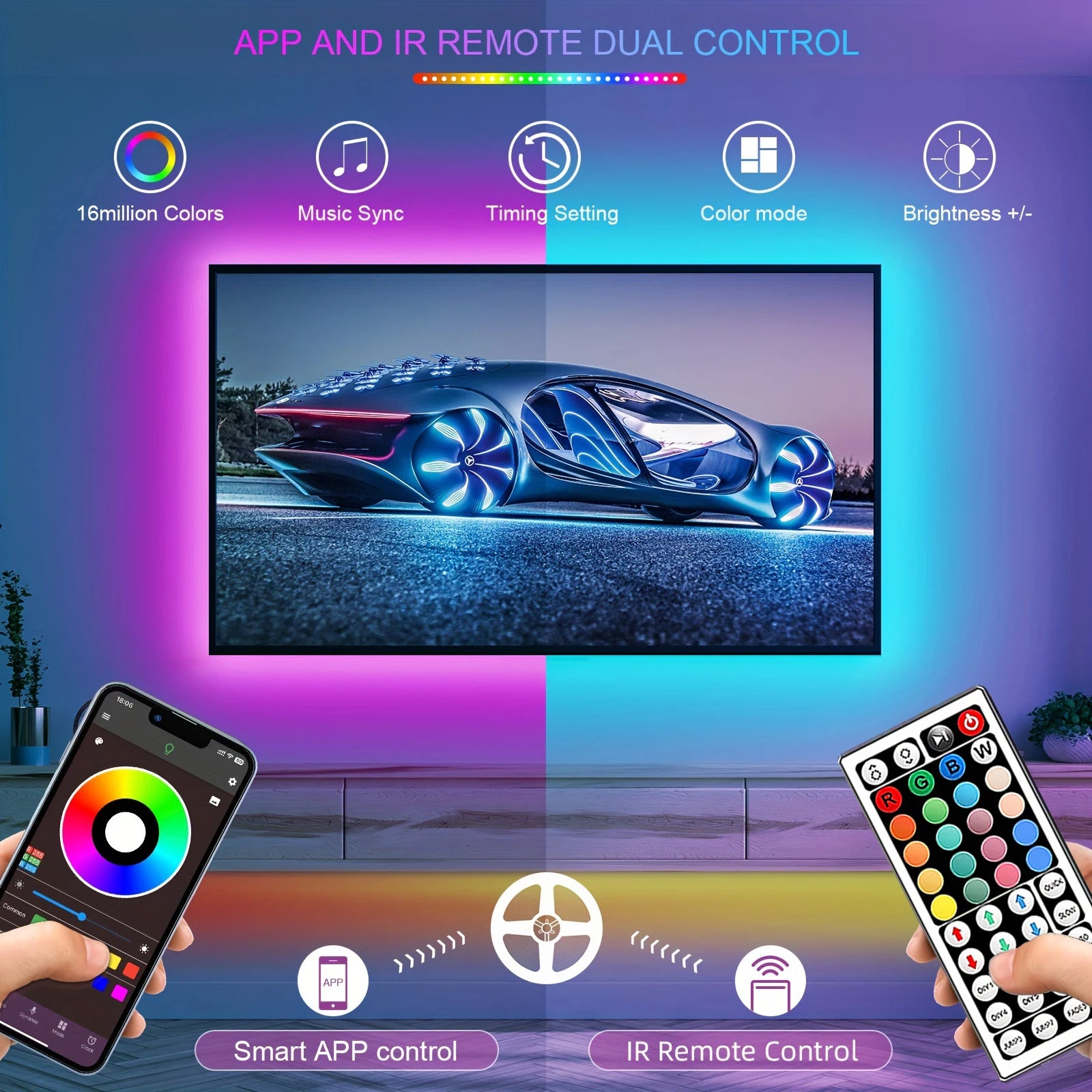 TechHaven GlowStrip RGB — App Control, Color Changing Room LED Lights