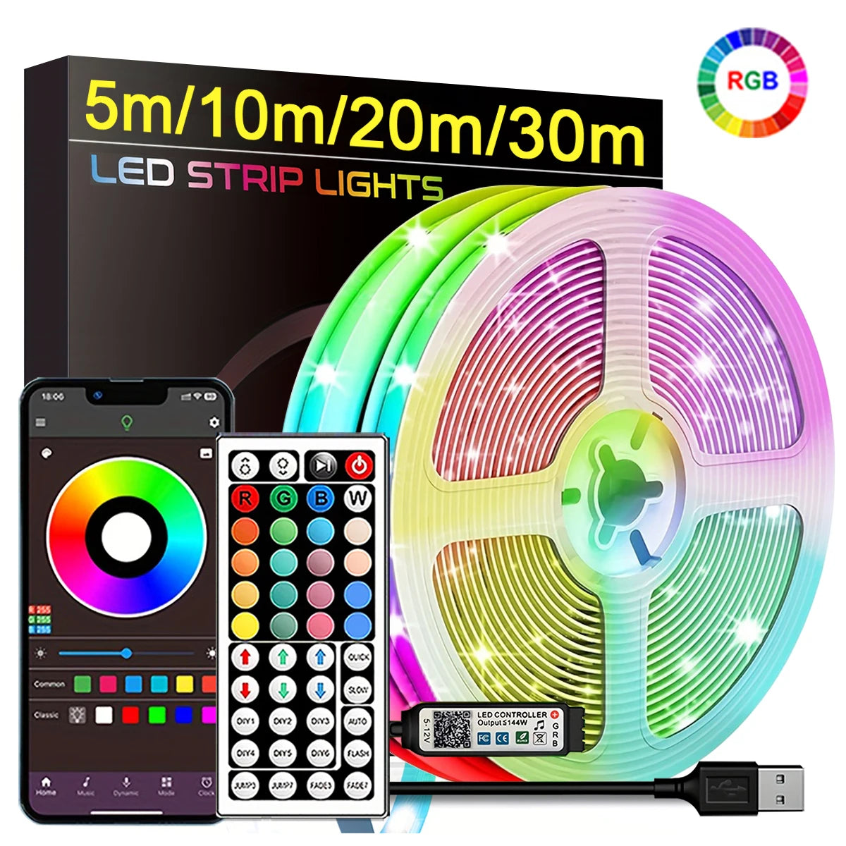 TechHaven GlowStrip RGB — App Control, Color Changing Room LED Lights